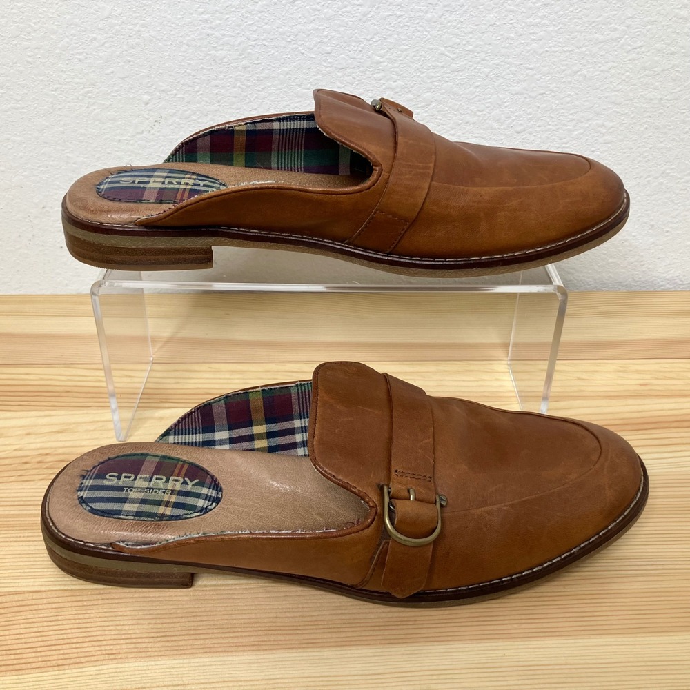 Sperry Top-Sider Mule Slip On Loafers Womens Size 9 Brown Leather Buckle Preppy
